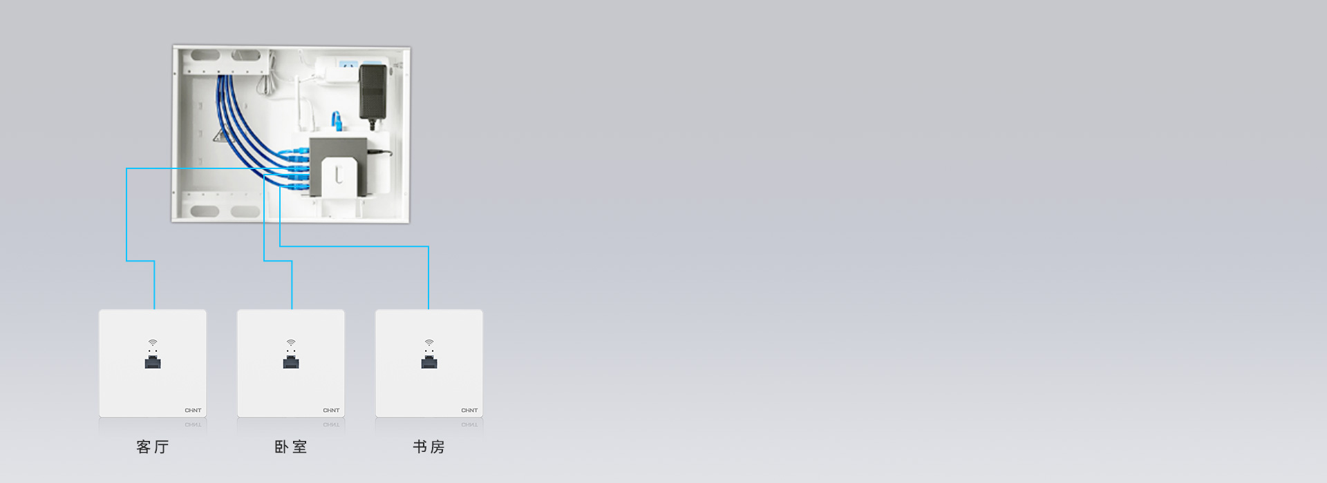 家庭典型組網方案
 替換傳統六類數據插座...
